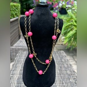 Tory Burch - Evie Logo Chain Rosary - Pink/Gold